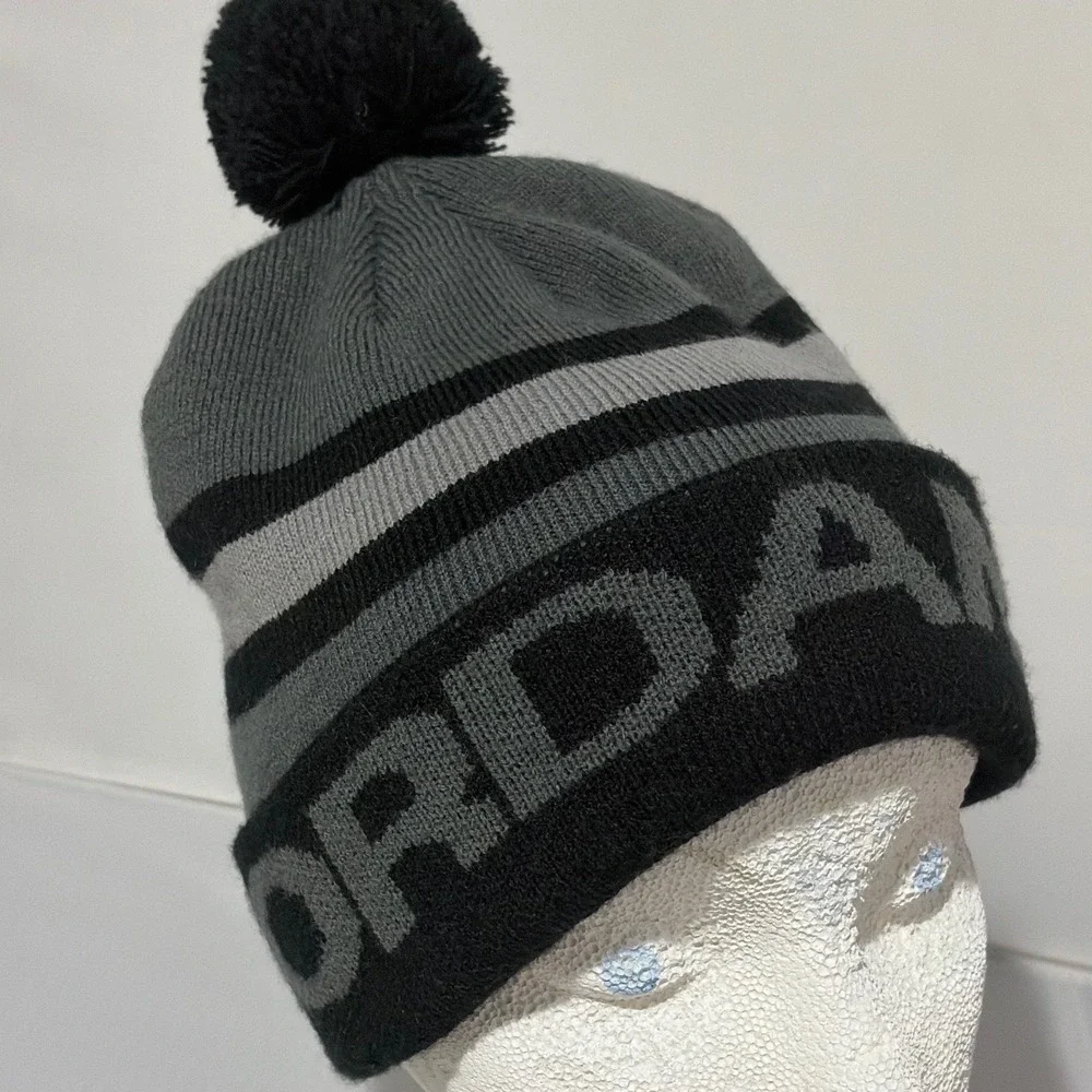 Jordan Youth Beanie Grey Black Striped Pom Pom Knit Hat 1543-023 Jumpman Logo